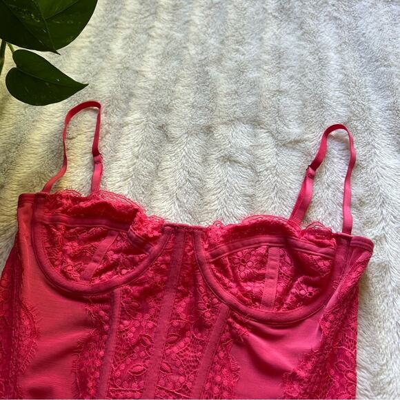 Urban Outfitters Out From Under Modern Love Pink Mesh Lace Corset Top - Picture 7 of 13